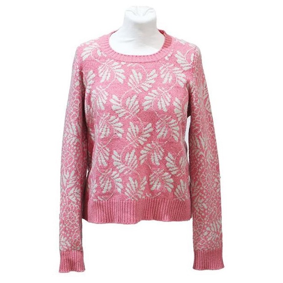 Barrie Pink Cream Floral Cashmere Sweater - Picture 1 of 7